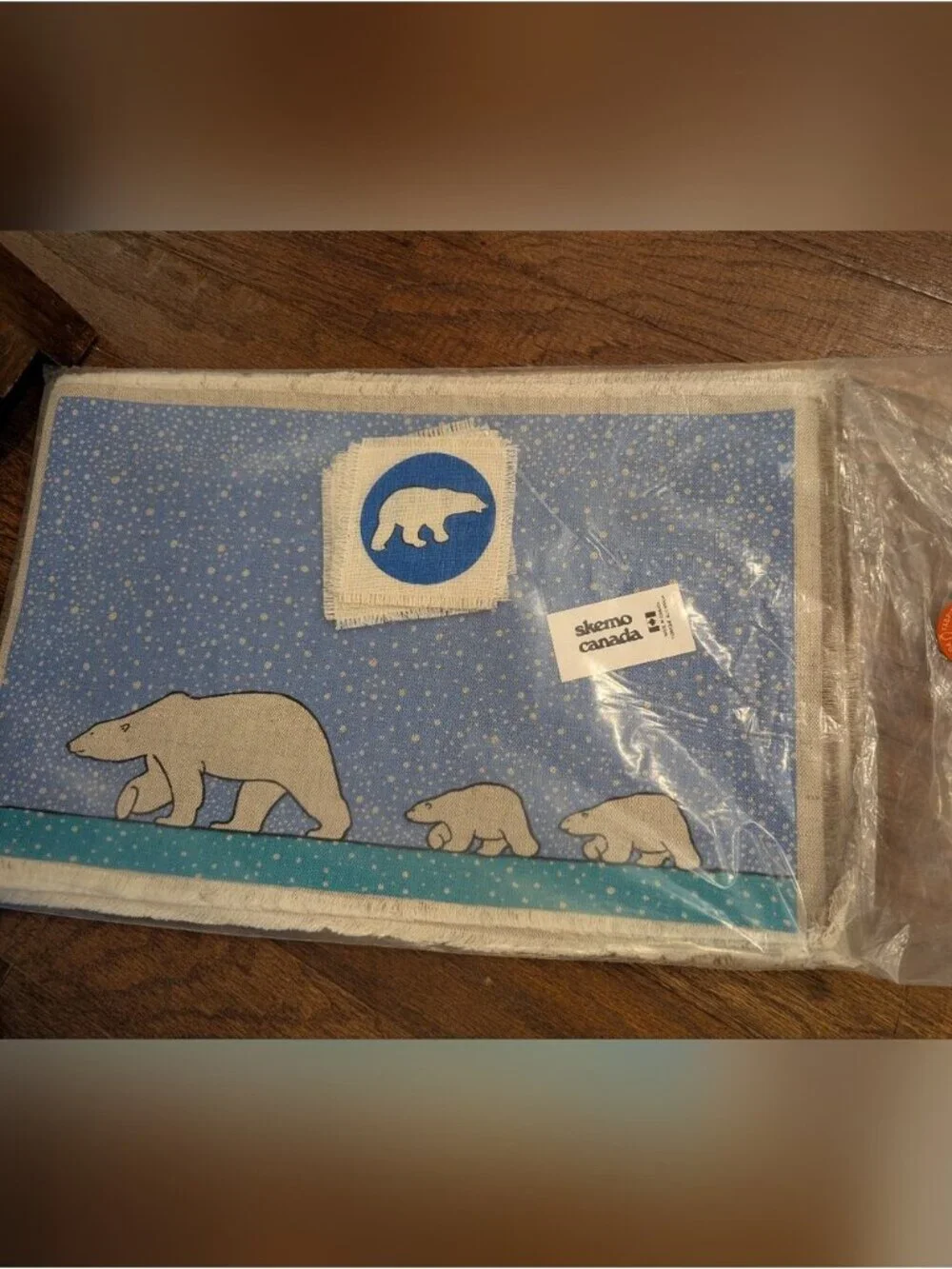 Vintage Skemo Canada Polar Bear Placemat & Coaster Set Of 4 in Blue Teal & White